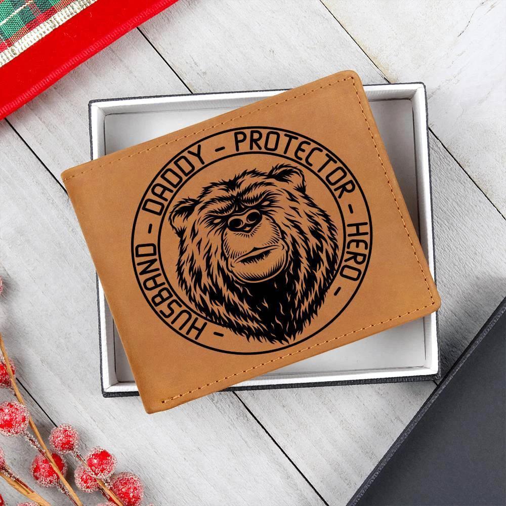 Husband Daddy Protector Hero Bear Custom Printed Leather Wallet