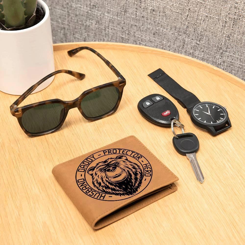 Husband Daddy Protector Hero Bear Custom Printed Leather Wallet