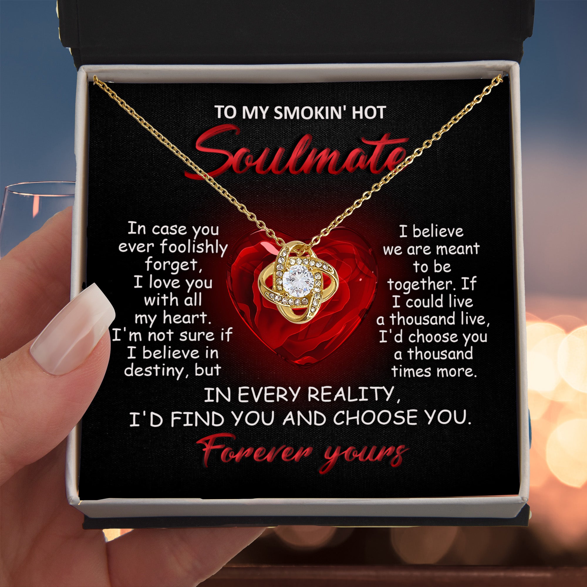 To My Smokin' Hot Soulmate - I Love You with All My Heart - Valentine Gift - Love Knot Necklace - Mallard Moon Gift Shop