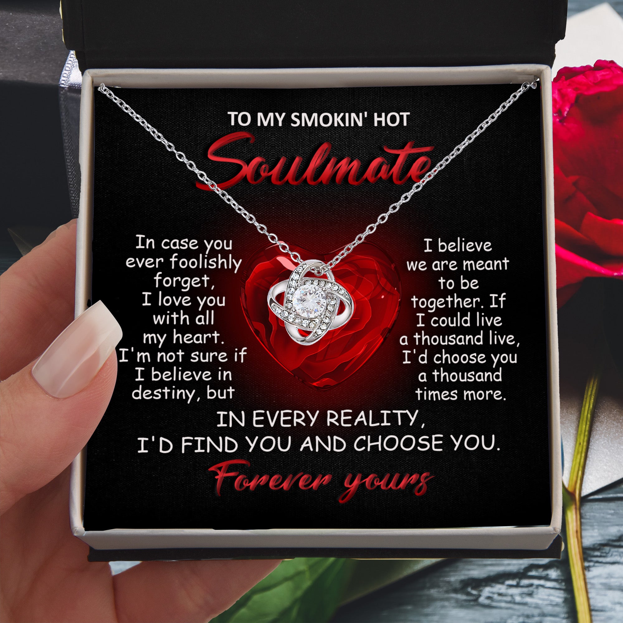 To My Smokin' Hot Soulmate - I Love You with All My Heart - Valentine Gift - Love Knot Necklace - Mallard Moon Gift Shop