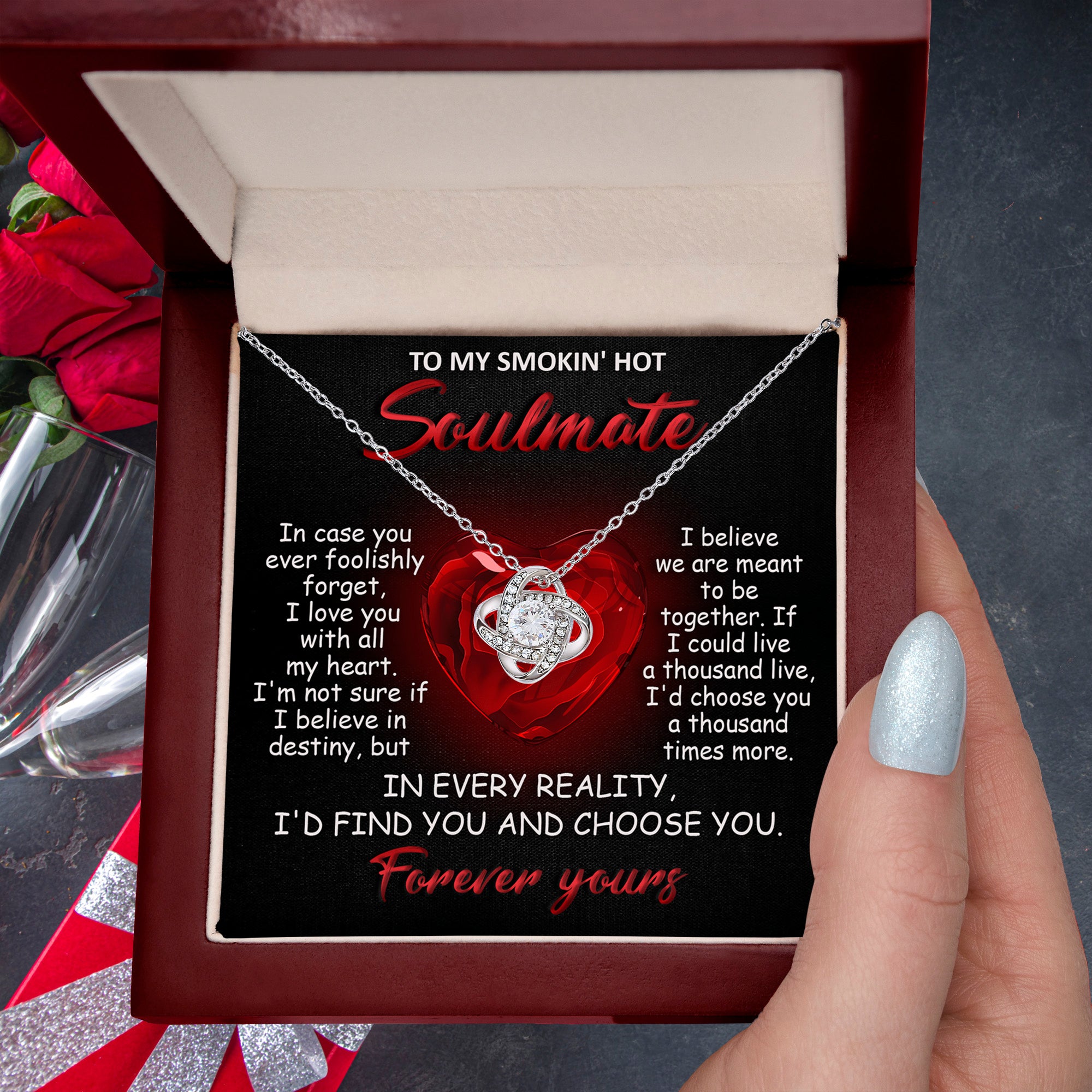 To My Smokin' Hot Soulmate - I Love You with All My Heart - Valentine Gift - Love Knot Necklace - Mallard Moon Gift Shop