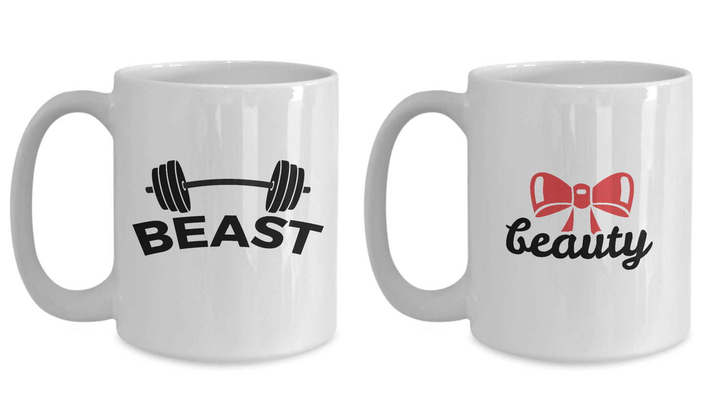 Beauty and Beast Coffee Mug - Set of 2 - His and Hers - Romantic Gift - Anniversary Wedding Engagement - Mallard Moon Gift Shop