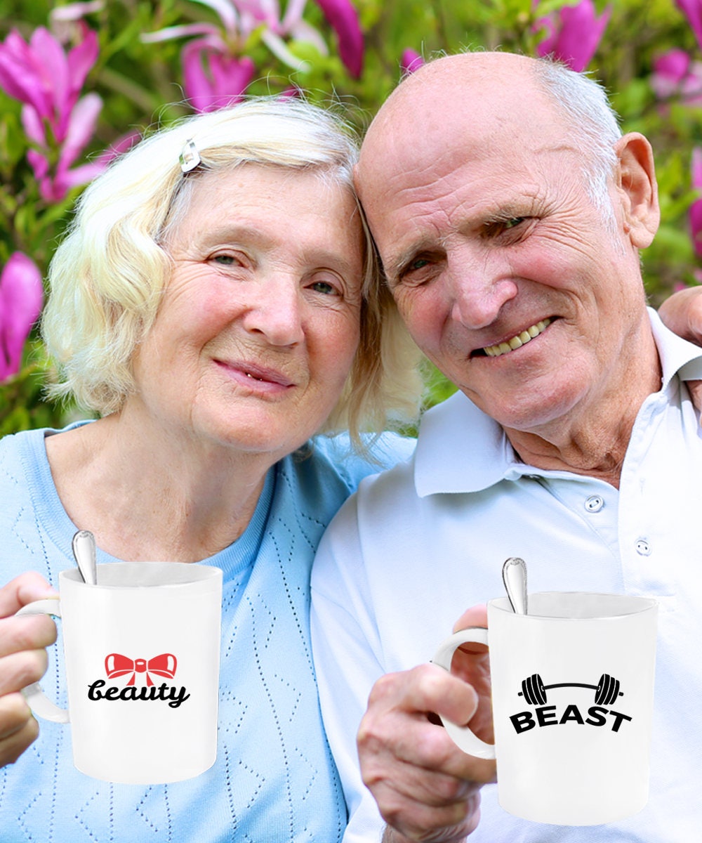 Beauty and Beast Coffee Mug - Set of 2 - His and Hers - Romantic Gift - Anniversary Wedding Engagement - Mallard Moon Gift Shop