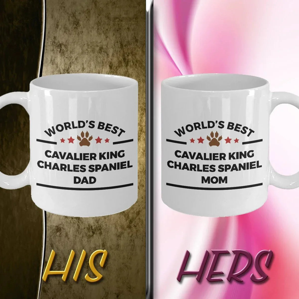 Cavalier King Charles Spaniel Dog Dad and Mom Coffee Mugs Gift Set of 2