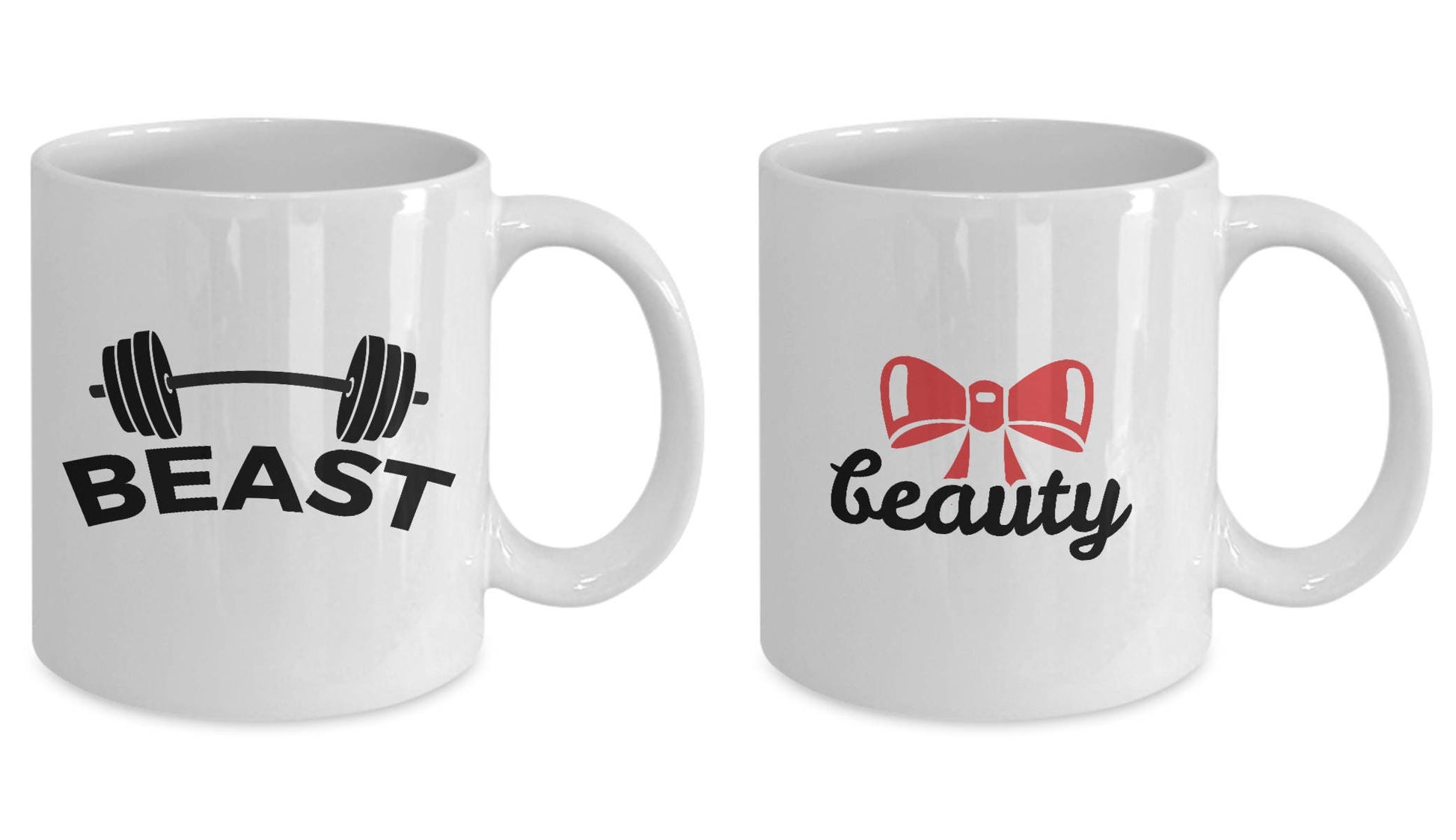 Beauty and Beast Coffee Mug - Set of 2 - His and Hers - Romantic Gift - Anniversary Wedding Engagement - Mallard Moon Gift Shop