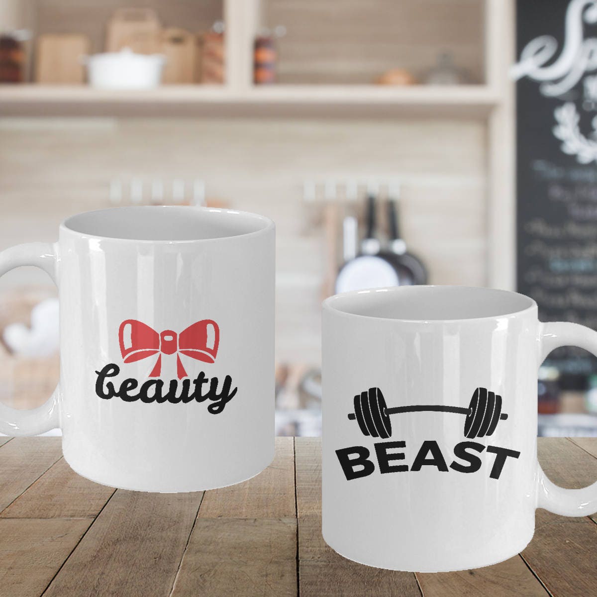 Beauty and Beast Coffee Mug - Set of 2 - His and Hers - Romantic Gift - Anniversary Wedding Engagement - Mallard Moon Gift Shop