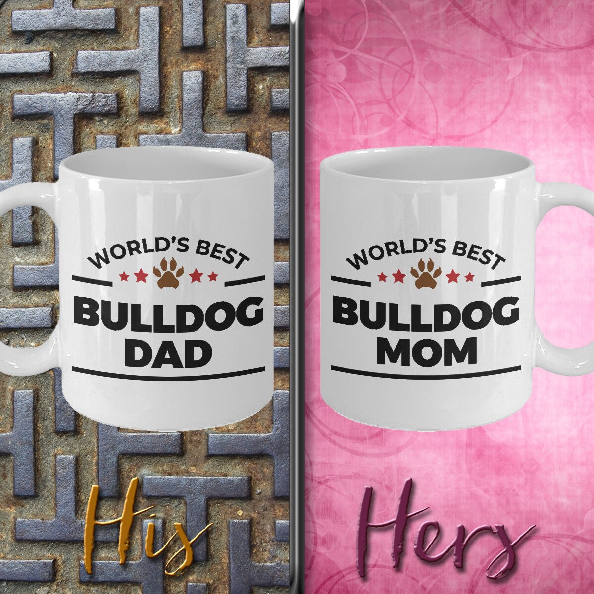 Bulldog Dog Dad and Mom Couple Mug - Set of 2 -His and Hers - Mallard Moon Gift Shop