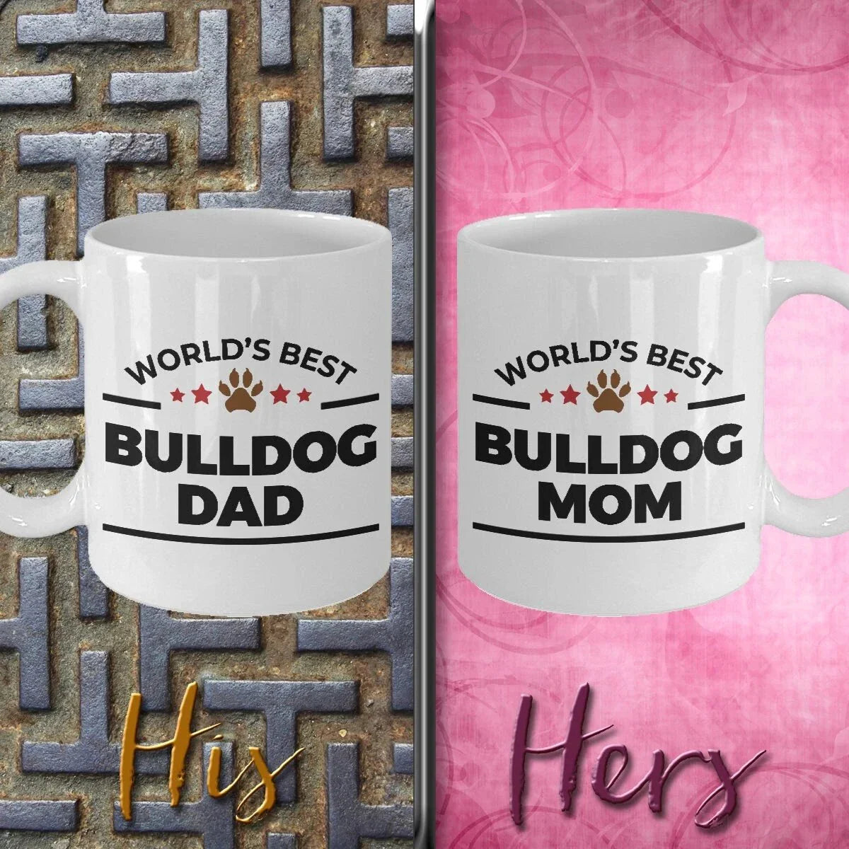 Bulldog Dog Dad and Mom Couple Mug - Set of 2 -His and Hers