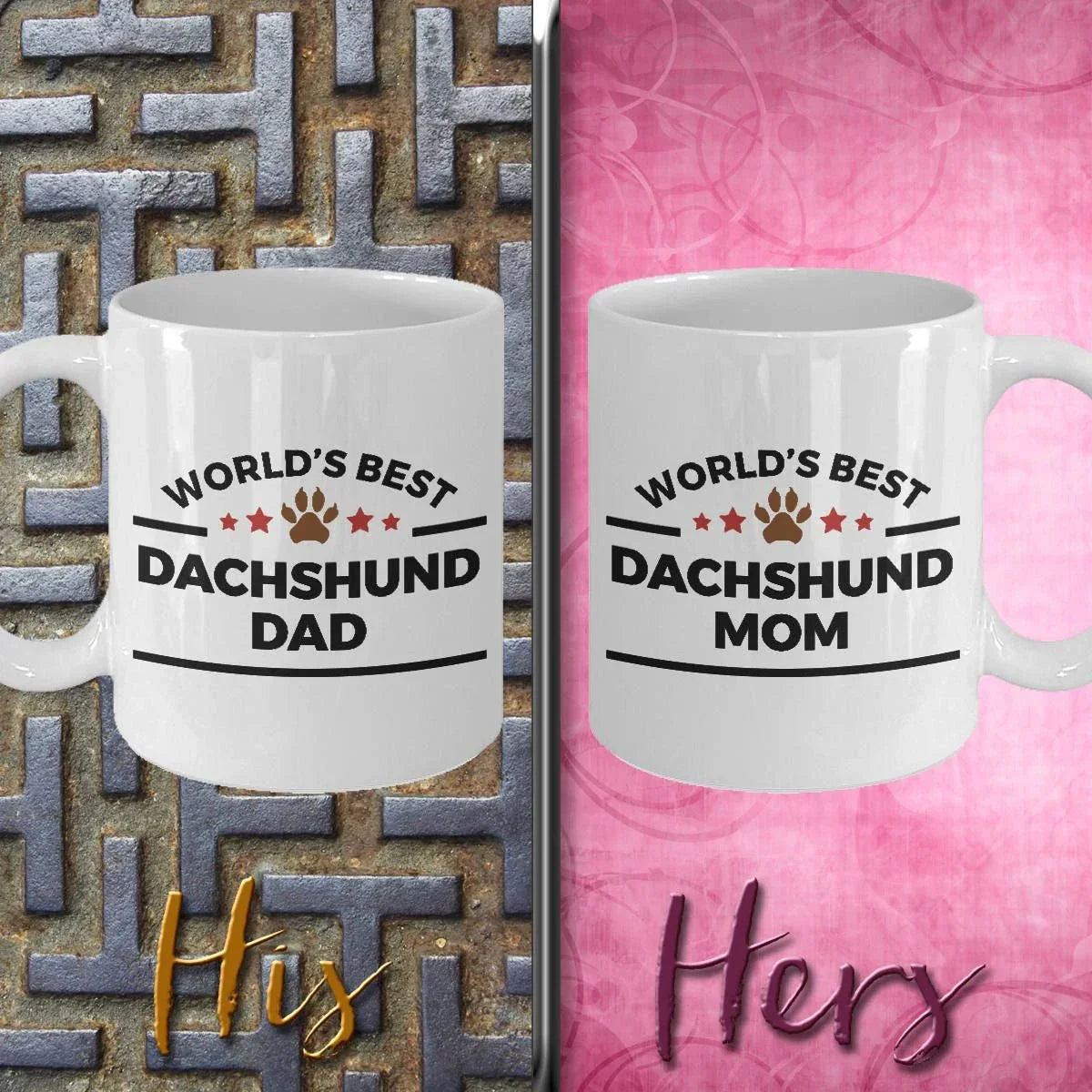 Dachshund Dad and Mom Couples Mugs - Set of 2 - His and Hers