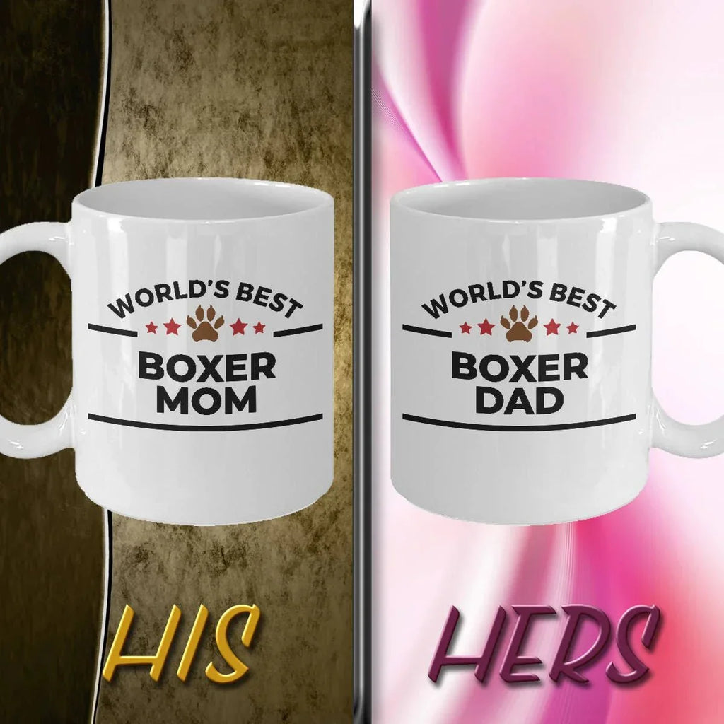 Boxer Dog Dad and Mom Coffee Mug - Gift Set of 2 - His and Hers