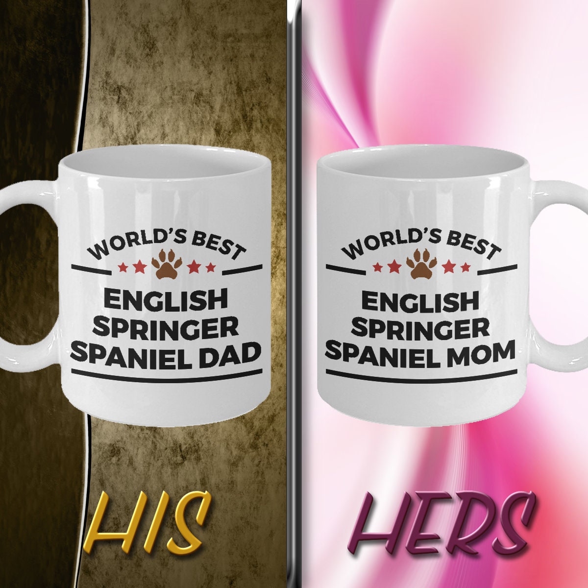 English Springer Spaniel Dog Dad and Mom Coffee Mug Set of 2 - Mallard Moon Gift Shop