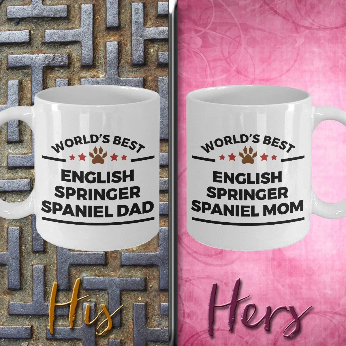 English Springer Spaniel Dog Dad and Mom Coffee Mug Set of 2