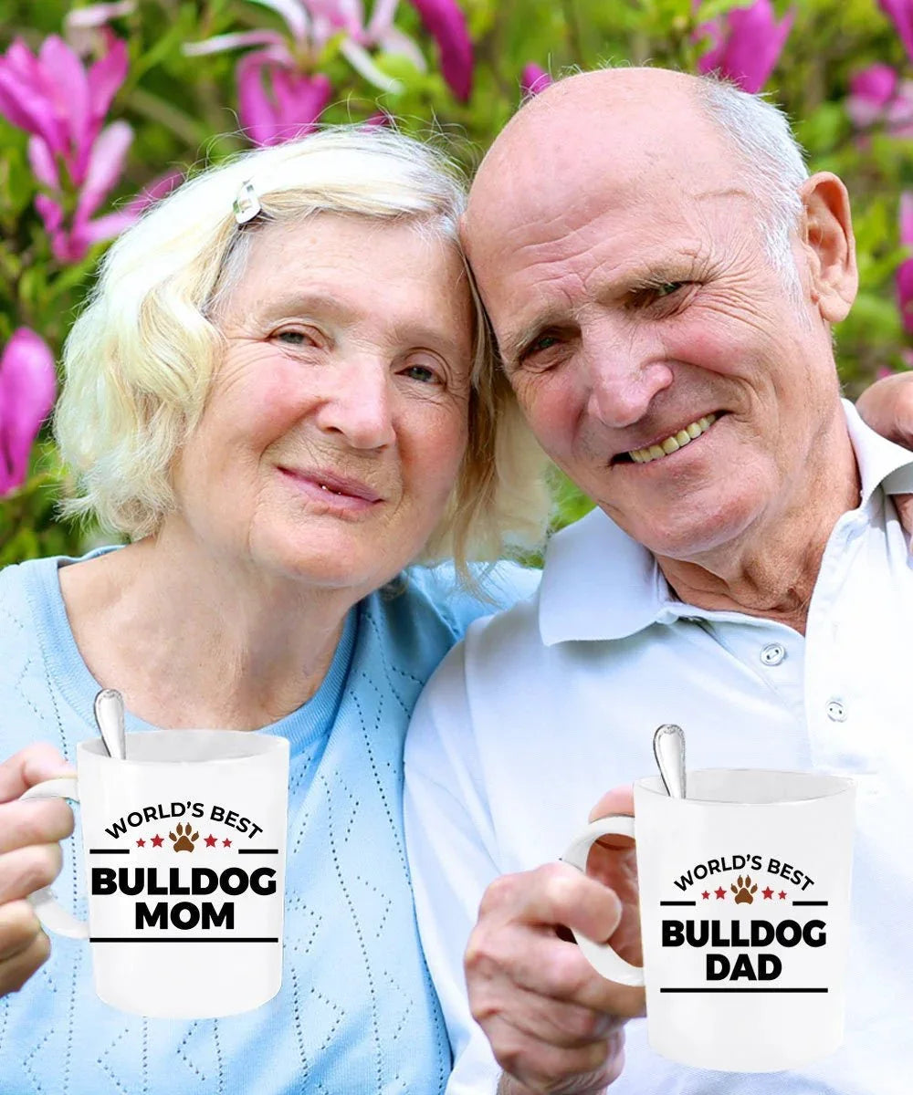 Bulldog Dog Dad and Mom Couple Mug - Set of 2 -His and Hers
