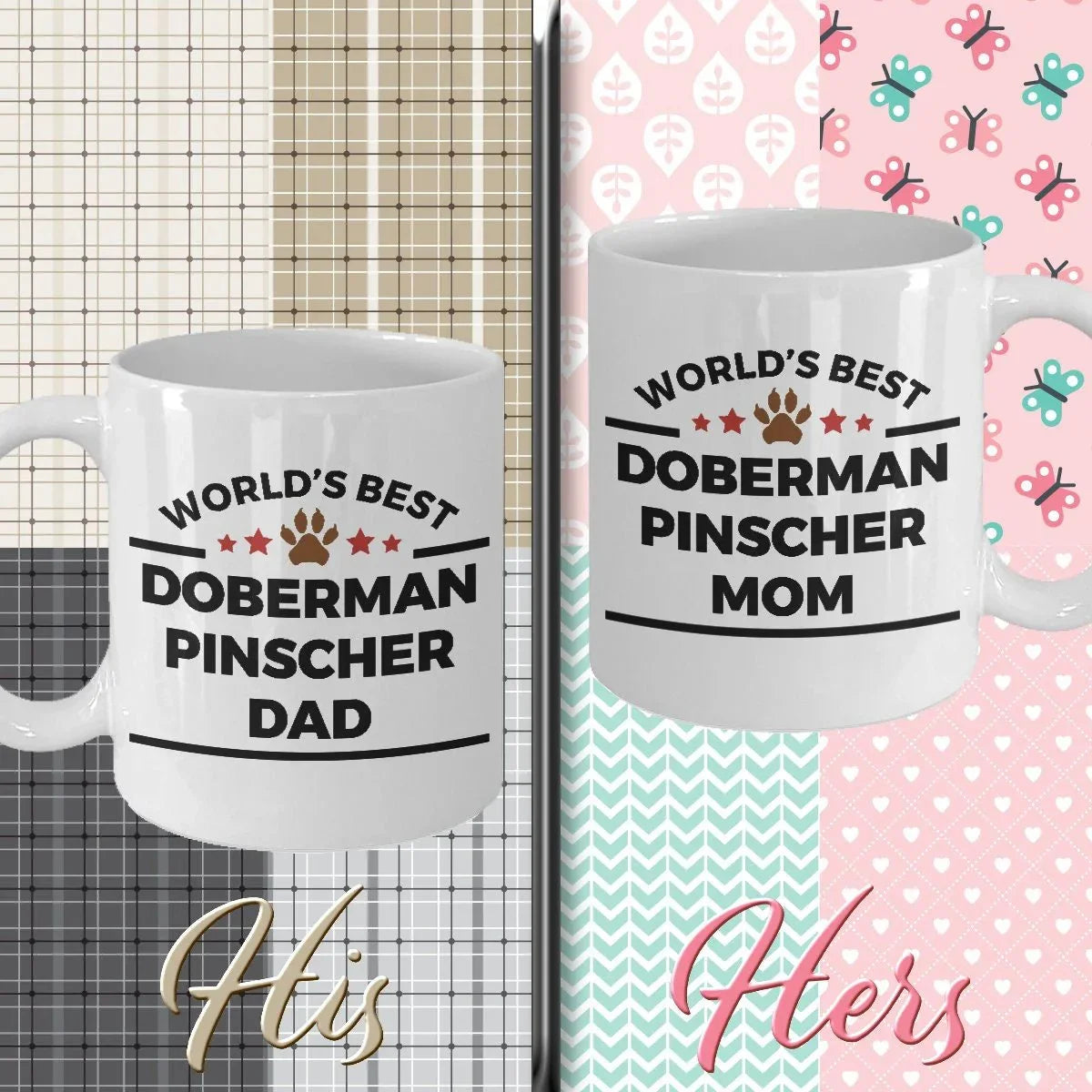 Doberman Pinscher Dog Dad and Mom Coffee Mug Set of 2
