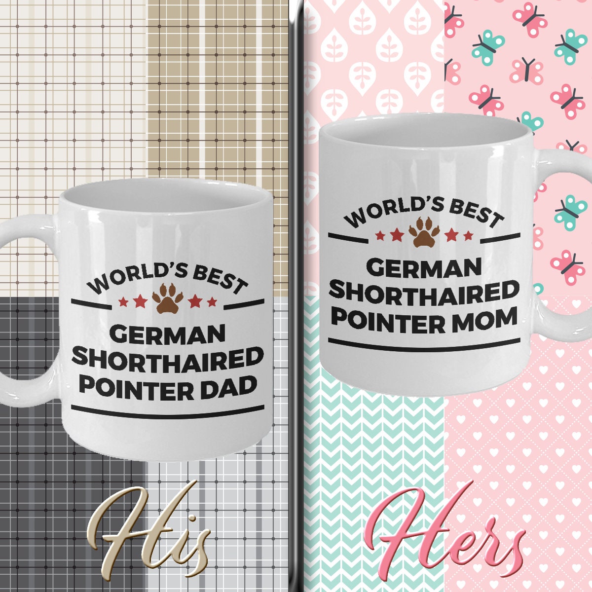 German Shorthaired Pointer Dog Dad and Mom Mug - Set of 2 - His and Hers - Mallard Moon Gift Shop