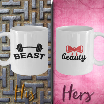 Beauty and Beast Coffee Mug - Set of 2 - His and Hers - Romantic Gift - Anniversary Wedding Engagement - Mallard Moon Gift Shop