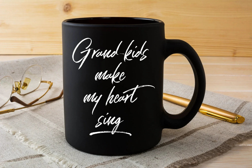 Grandmother or Grandfather Mug Black Coffee Cup - Grand-kids Make my Heart Sing Hot Chocolate Mug