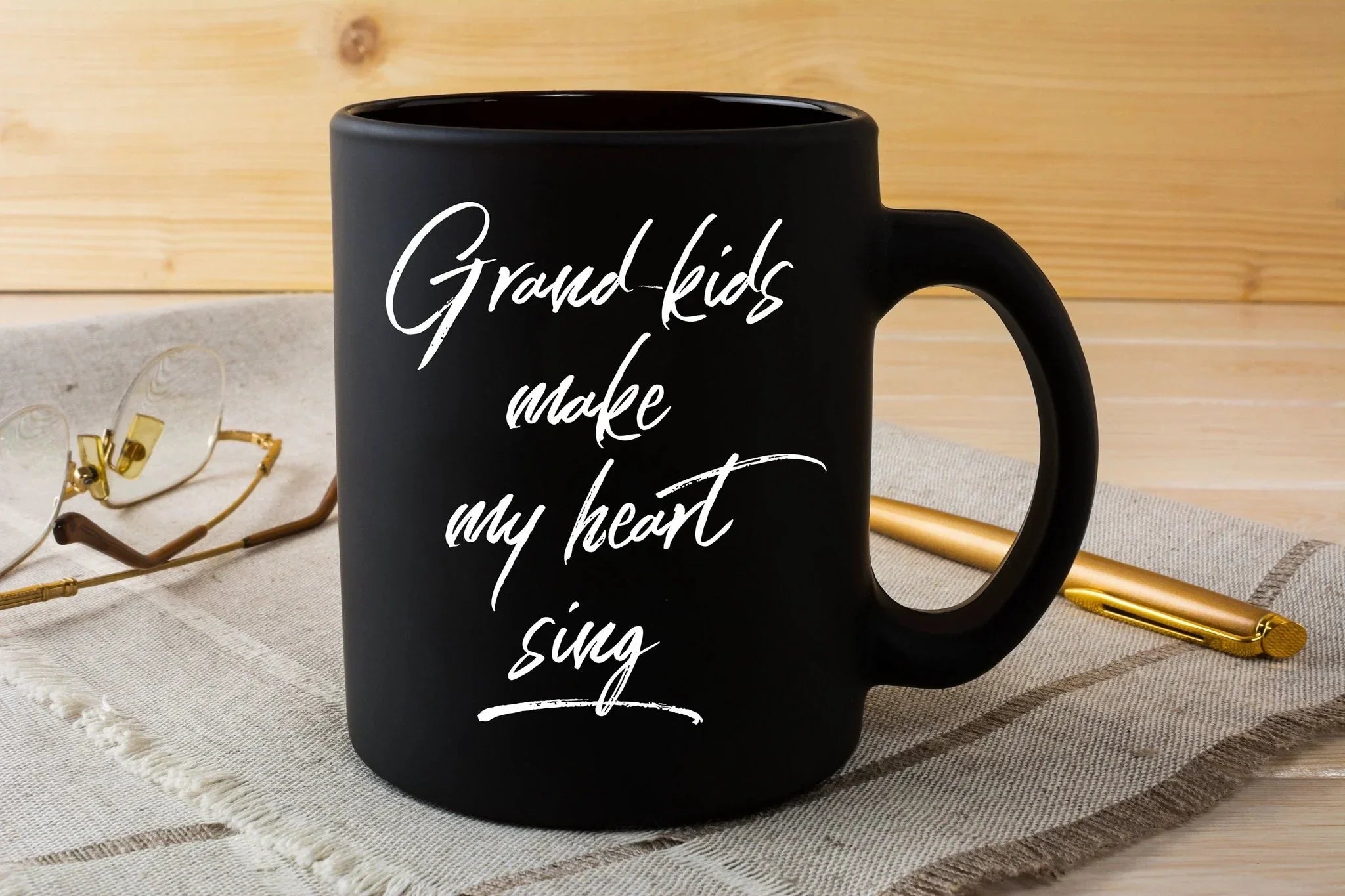 Grandmother or Grandfather Mug Black Coffee Cup - Grand-kids Make my Heart Sing Hot Chocolate Mug