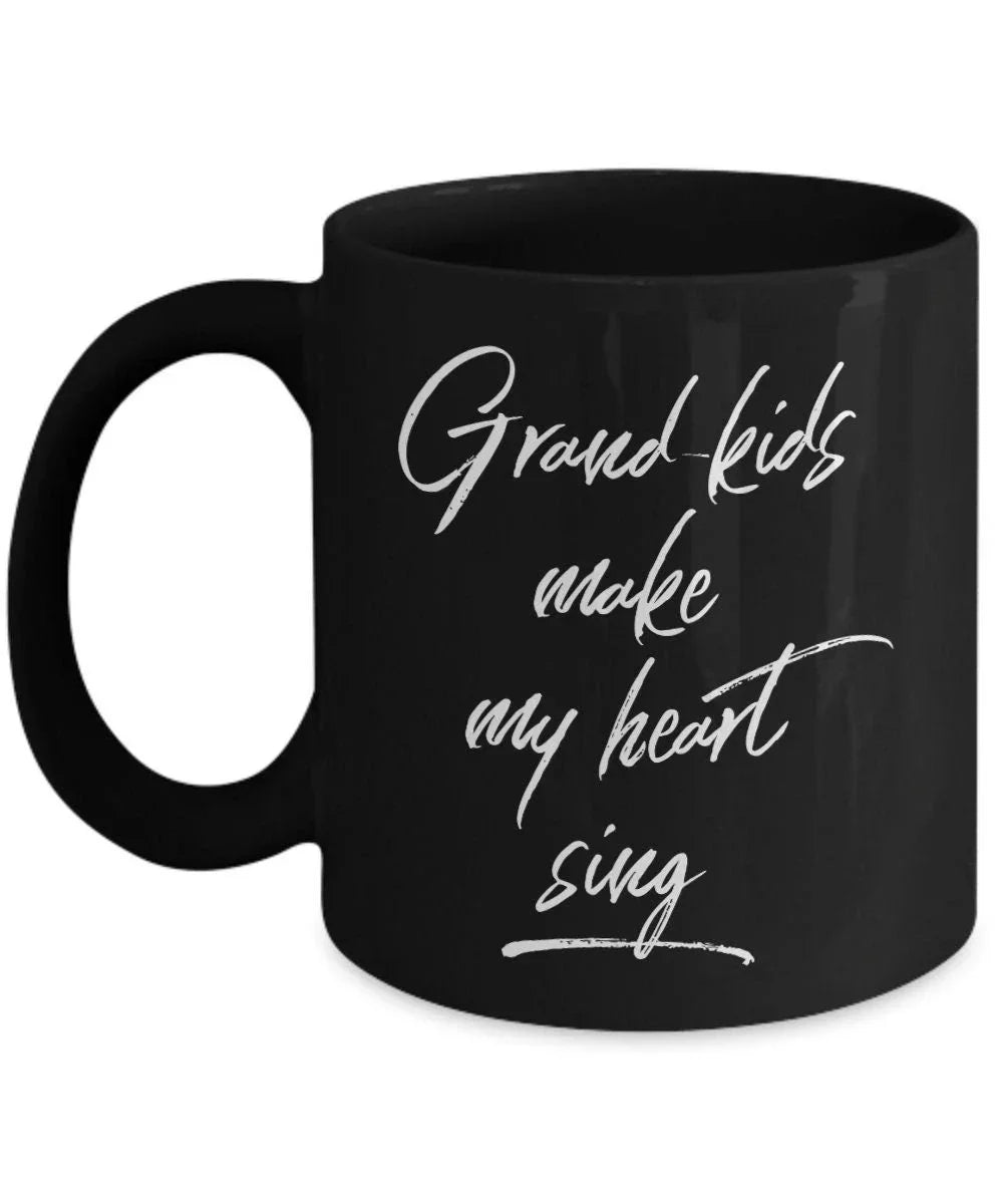 Grandmother or Grandfather Mug Black Coffee Cup - Grand-kids Make my Heart Sing Hot Chocolate Mug