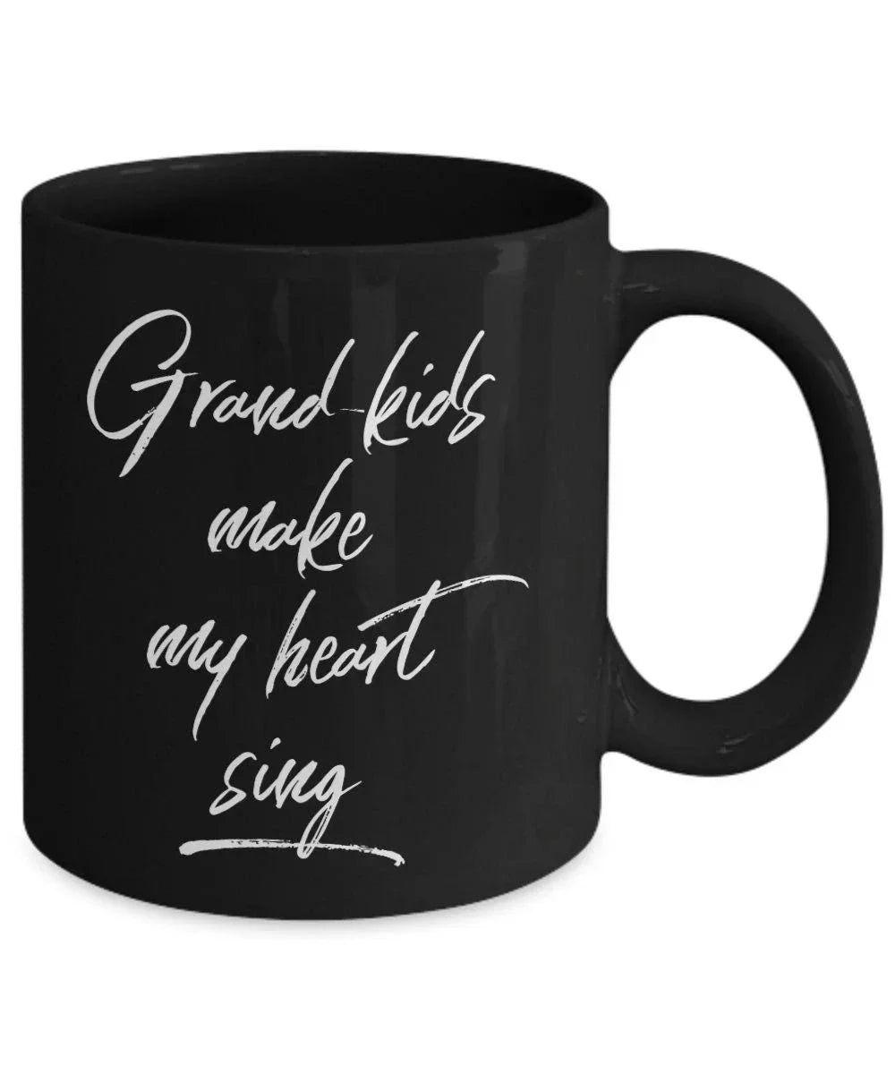 Grandmother or Grandfather Mug Black Coffee Cup - Grand-kids Make my Heart Sing Hot Chocolate Mug