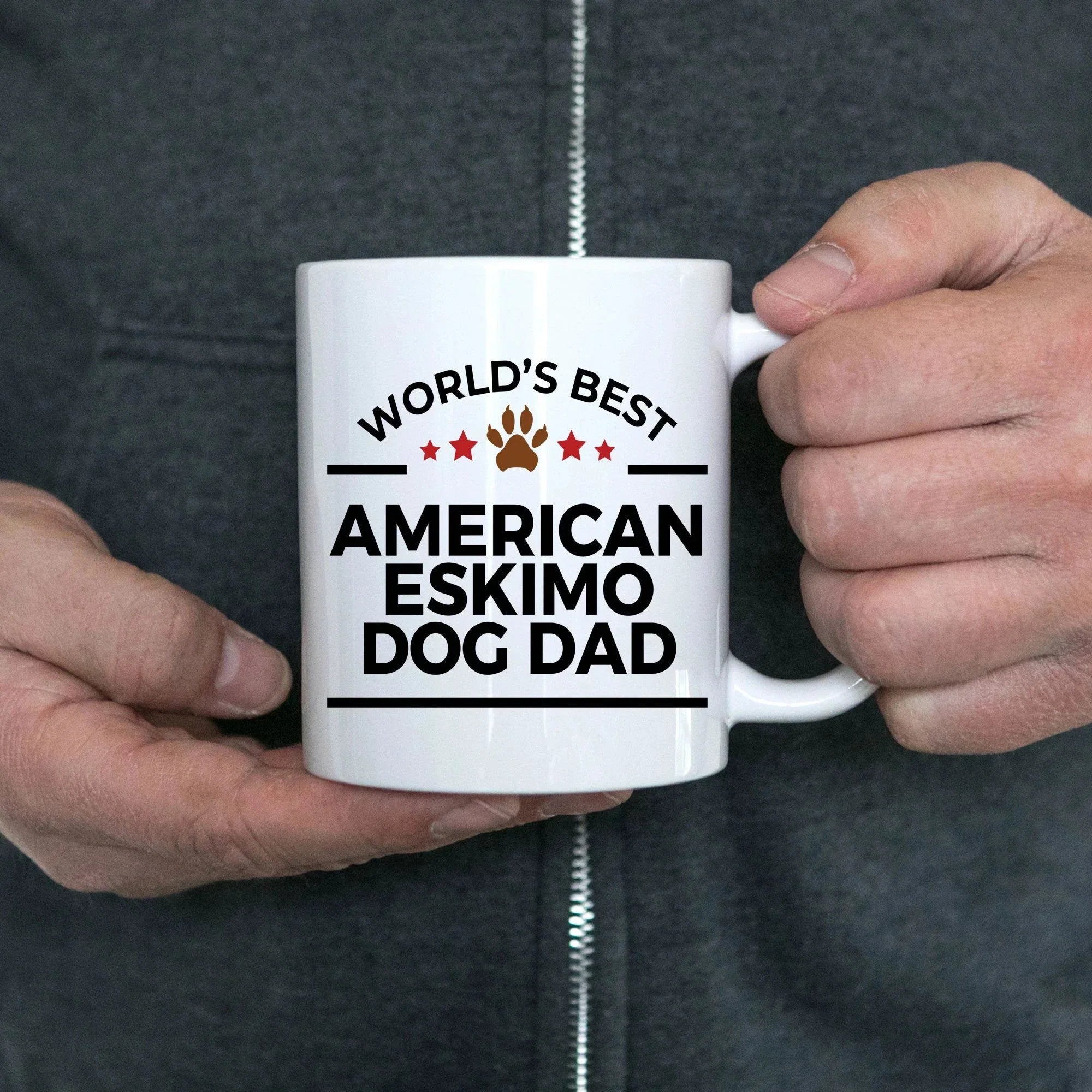 World’s Best American Eskimo Dog Dad Ceramic Coffee Mug – Funny Pet Lover Gift for American Eskimo Owners