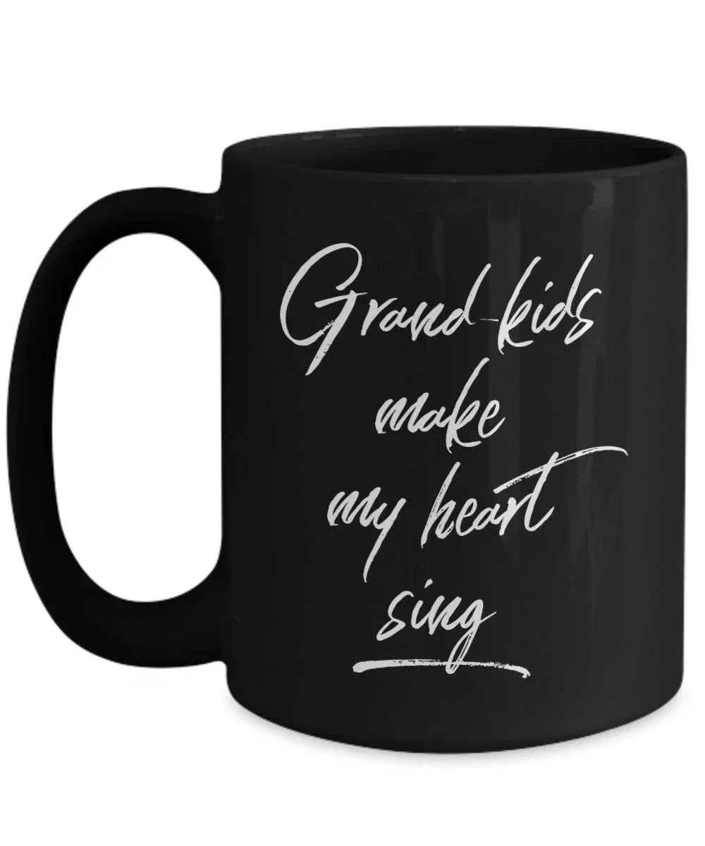 Grandmother or Grandfather Mug Black Coffee Cup - Grand-kids Make my Heart Sing Hot Chocolate Mug