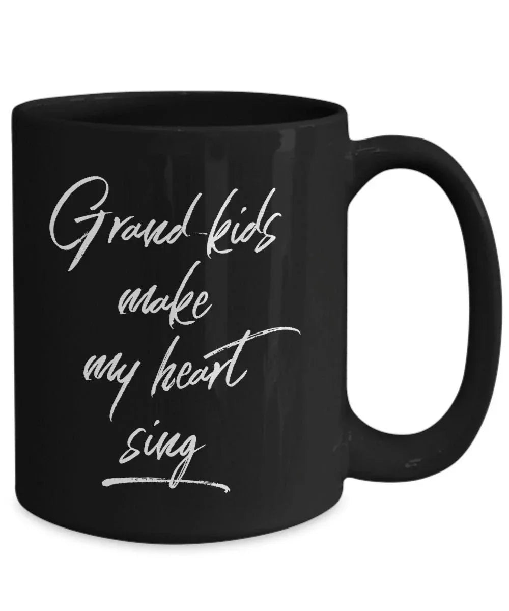 Grandmother or Grandfather Mug Black Coffee Cup - Grand-kids Make my Heart Sing Hot Chocolate Mug