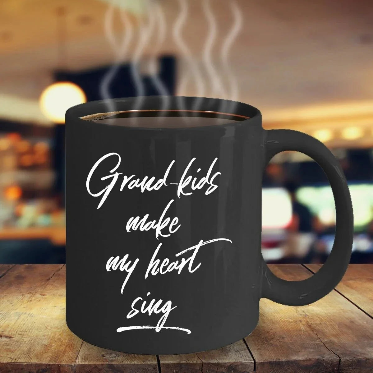 Grandmother or Grandfather Mug Black Coffee Cup - Grand-kids Make my Heart Sing Hot Chocolate Mug