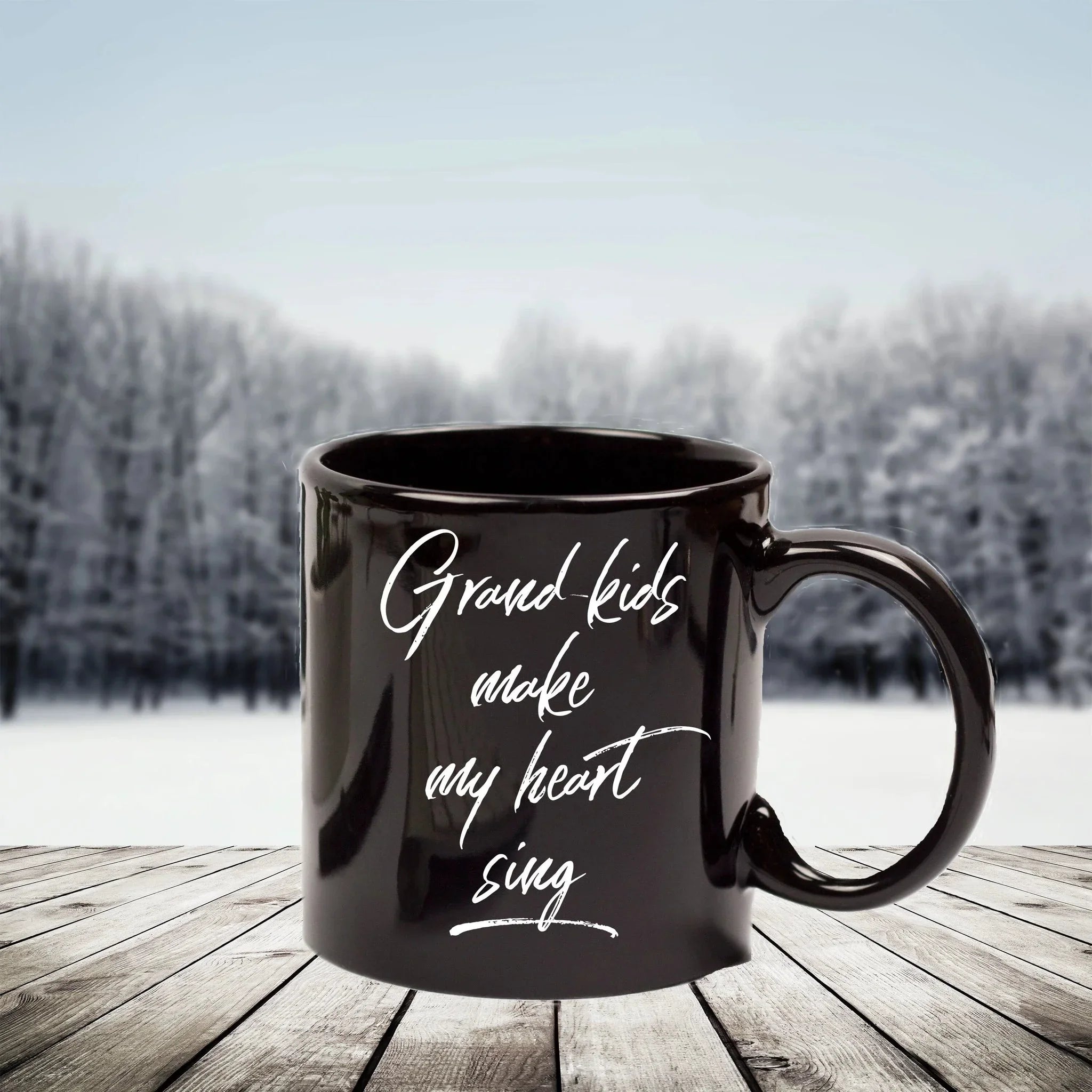 Grandmother or Grandfather Mug Black Coffee Cup - Grand-kids Make my Heart Sing Hot Chocolate Mug