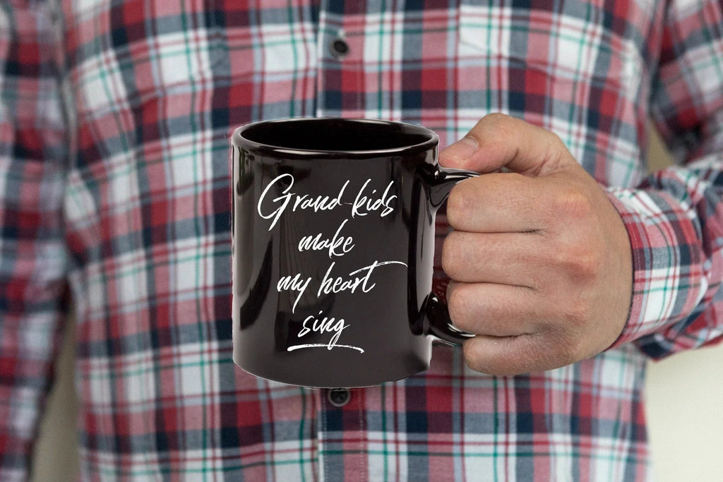 Grandmother or Grandfather Mug Black Coffee Cup - Grand-kids Make my Heart Sing Hot Chocolate Mug