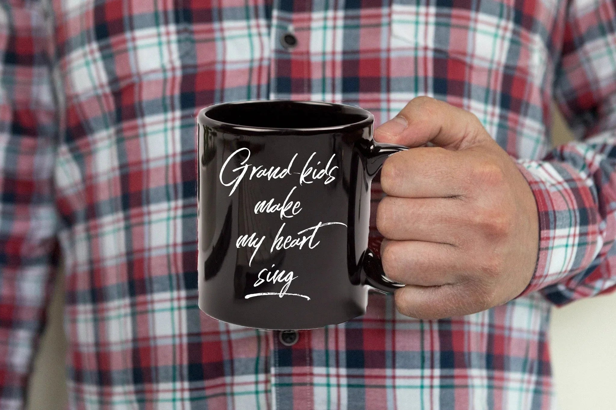 Grandmother or Grandfather Mug Black Coffee Cup - Grand-kids Make my Heart Sing Hot Chocolate Mug