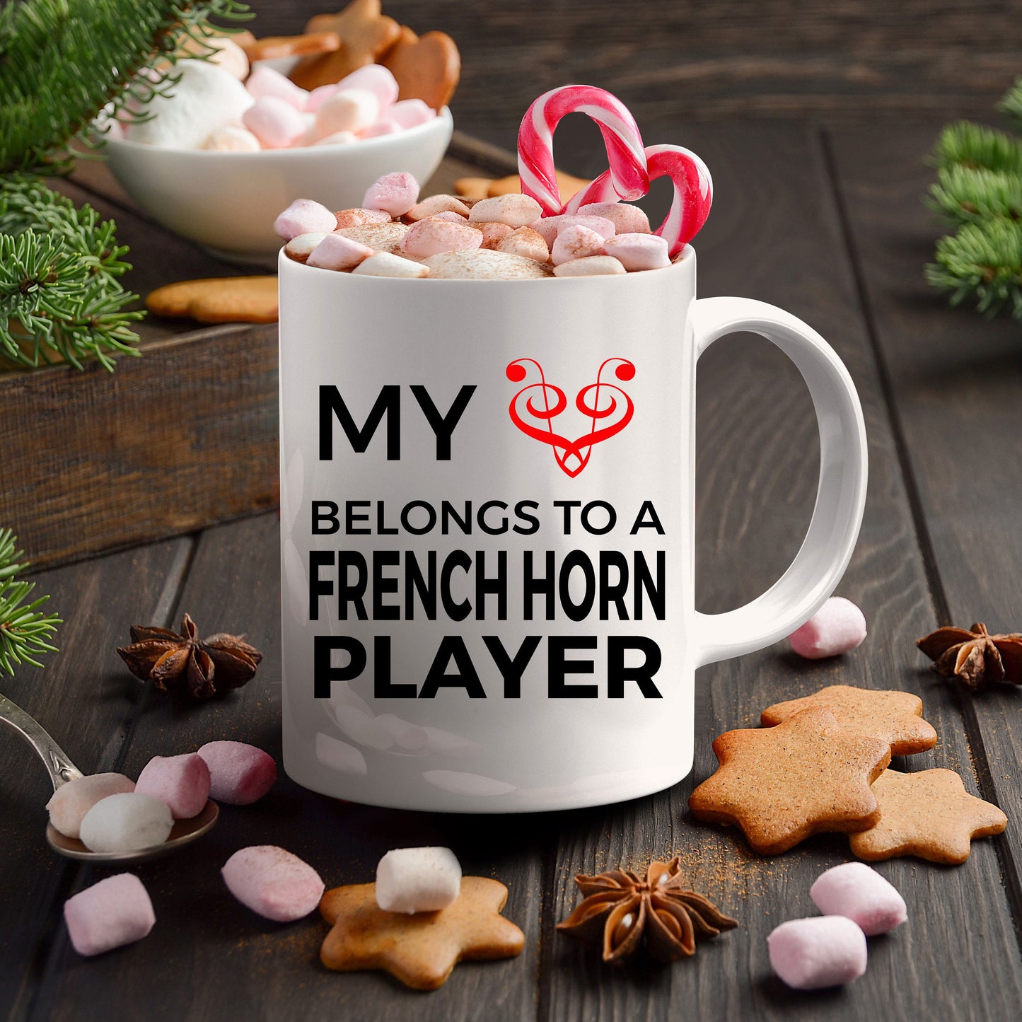 French Horn Player Mug - My Heart Belongs To A French Horn Player - Mallard Moon Gift Shop