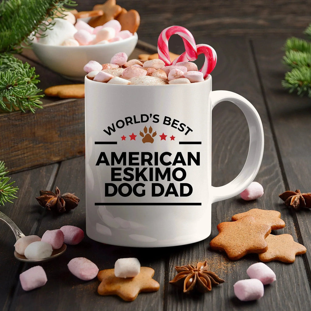 World’s Best American Eskimo Dog Dad Ceramic Coffee Mug – Funny Pet Lover Gift for American Eskimo Owners