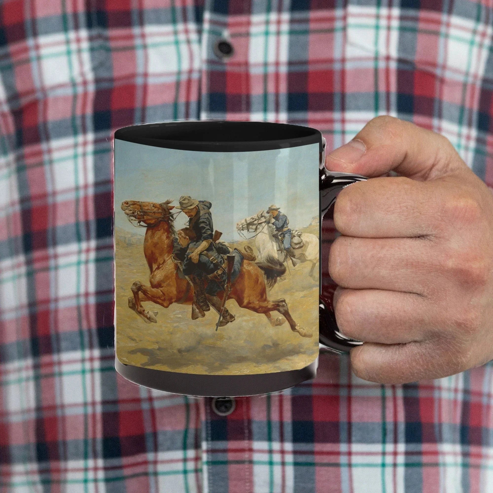 Frontier Trooper - My Bunkie Western Art Black Ceramic 15 oz Mug
