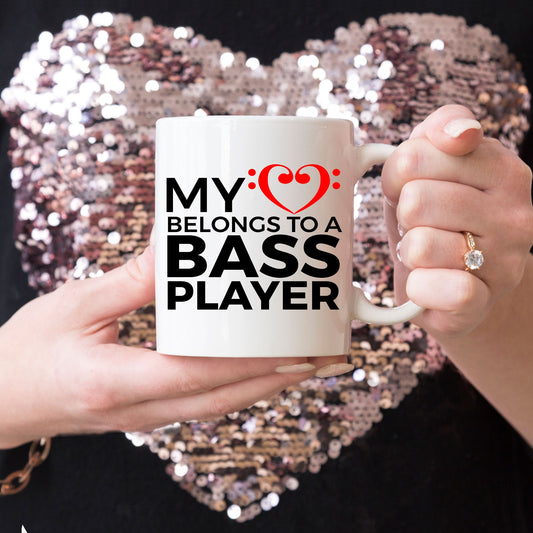 Bass Player Mug - My Heart Belongs To A Bass Player - Mallard Moon Gift Shop