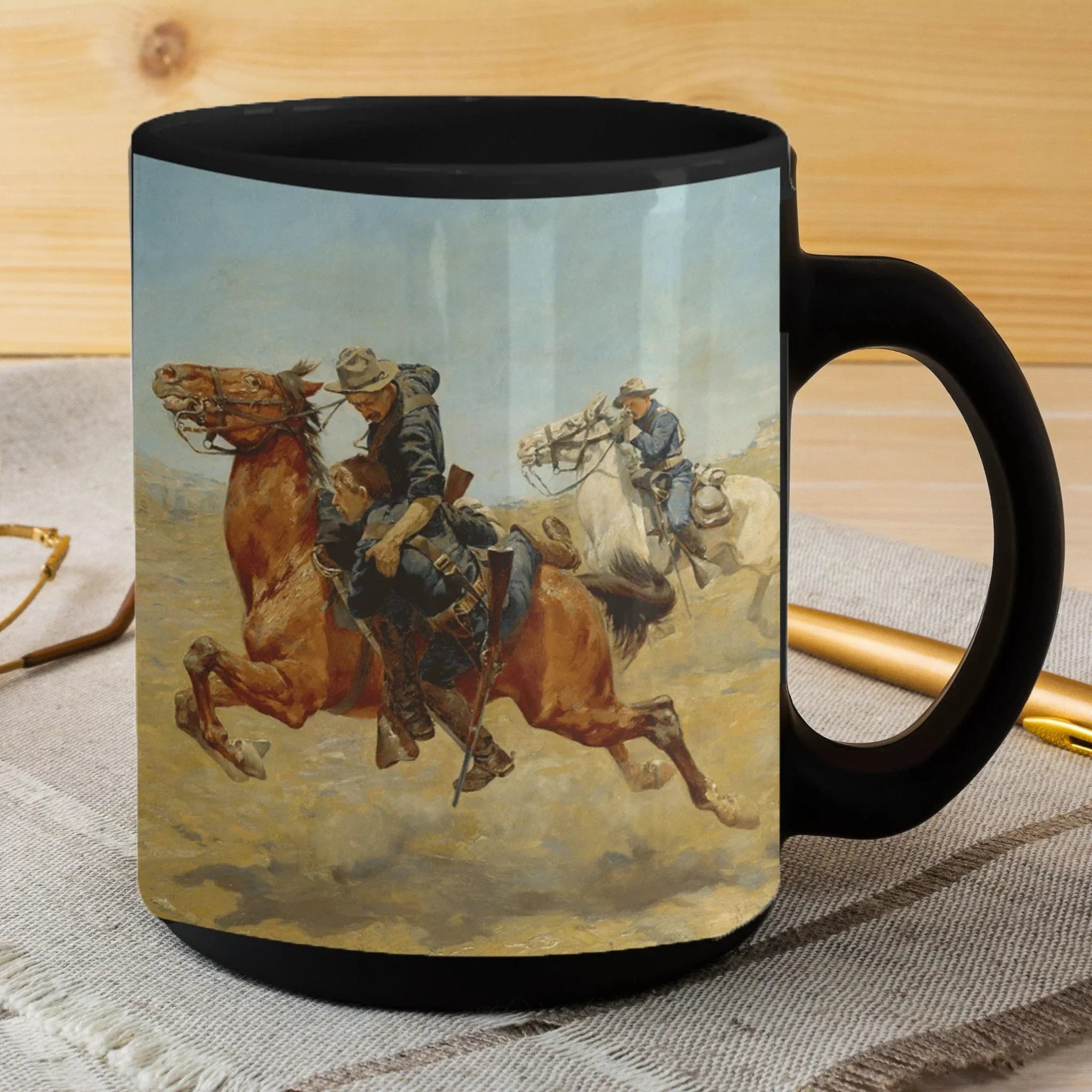 Frontier Trooper - My Bunkie Western Art Black Ceramic 15 oz Mug