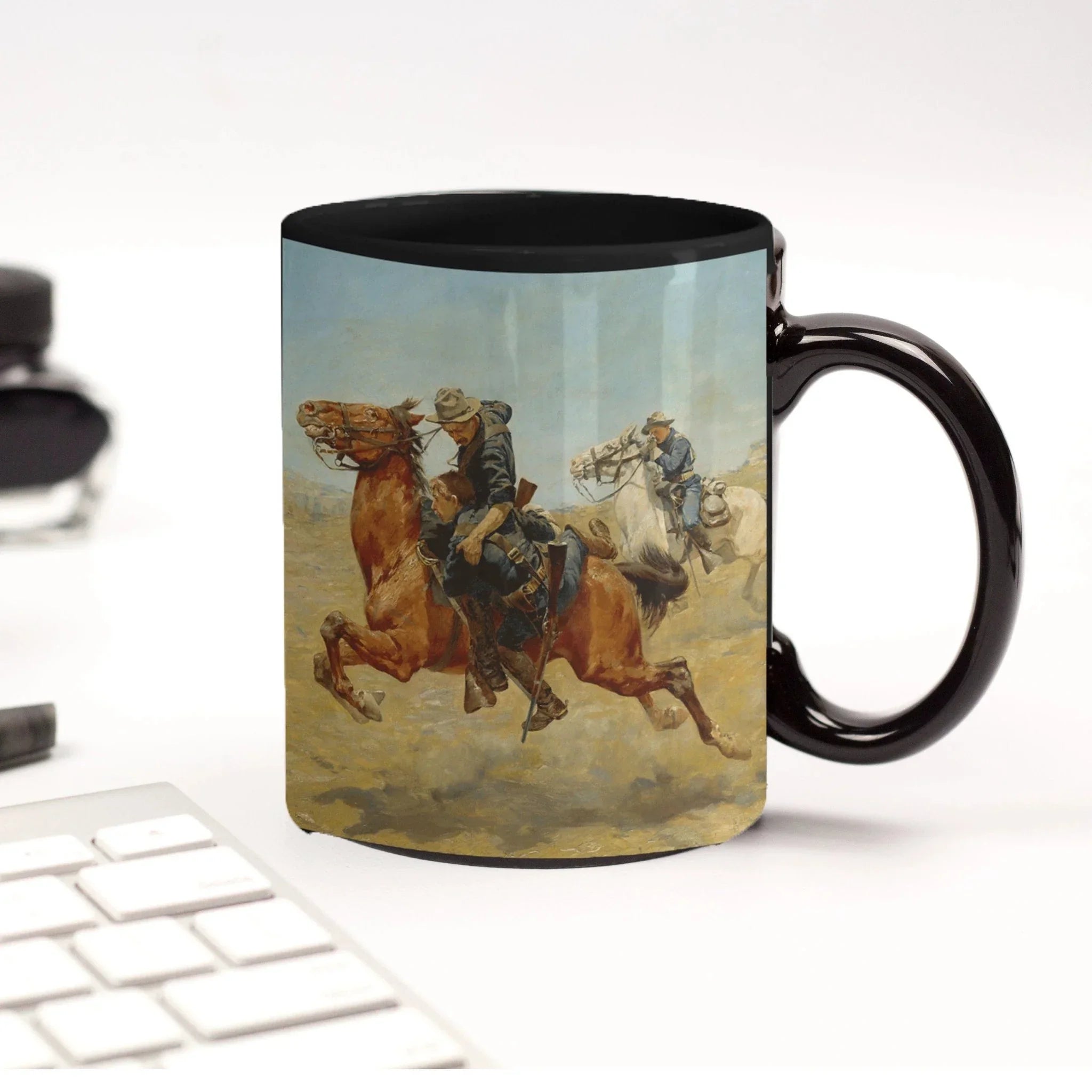 Frontier Trooper - My Bunkie Western Art Black Ceramic 15 oz Mug