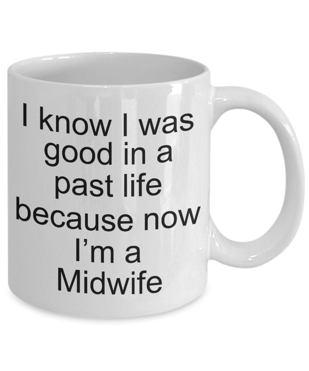 Funny Midwife Coffee Mug white, two tone black, navy, red, pink - Mallard Moon Gift Shop