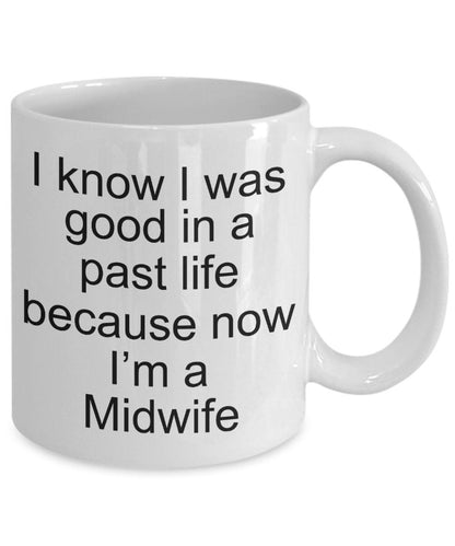 Funny Midwife Coffee Mug white, two tone black, navy, red, pink - Mallard Moon Gift Shop