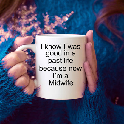 Funny Midwife Coffee Mug white, two tone black, navy, red, pink - Mallard Moon Gift Shop