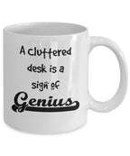 Cluttered office desk golf theme mug