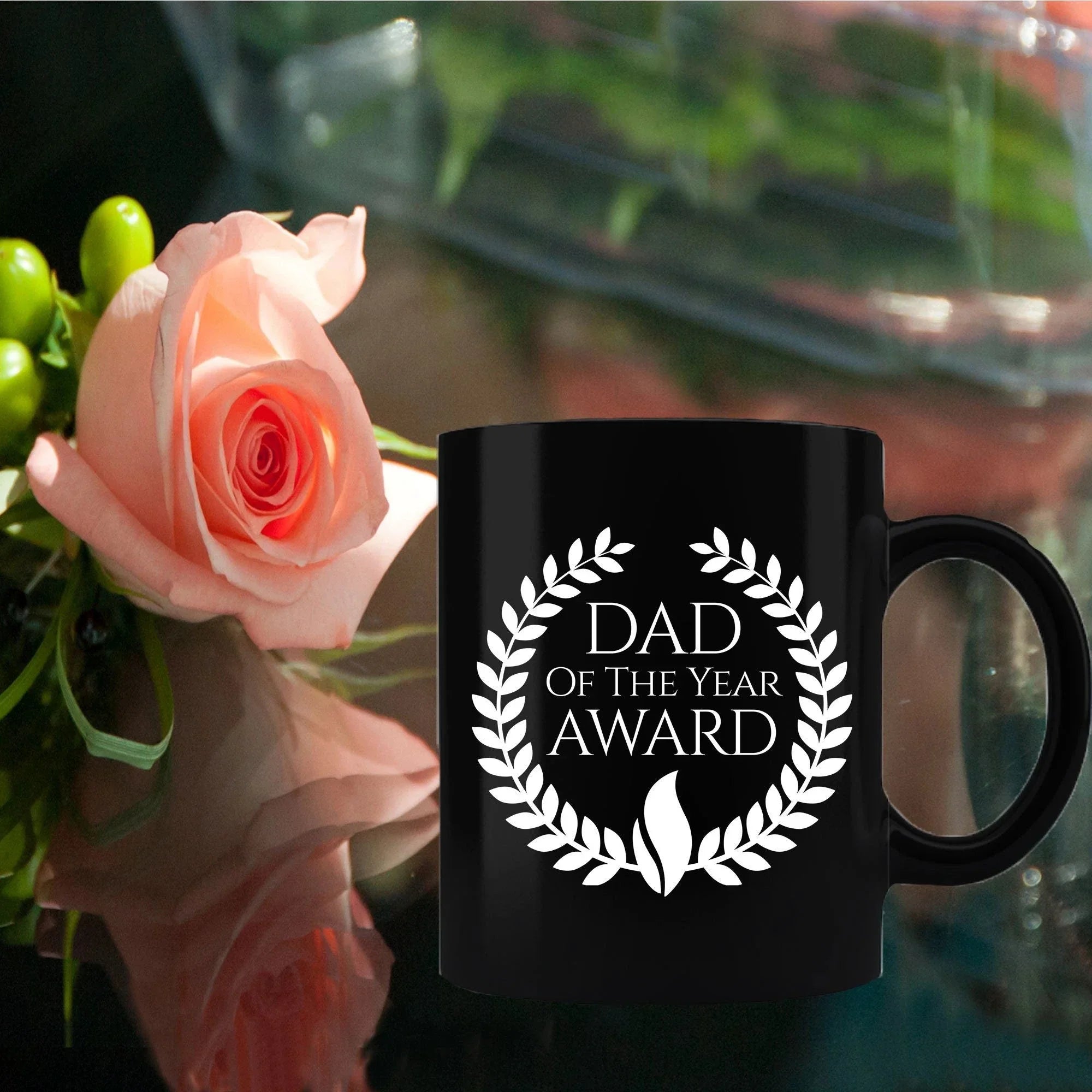 Dad of the Year Award Black Ceramic Mug