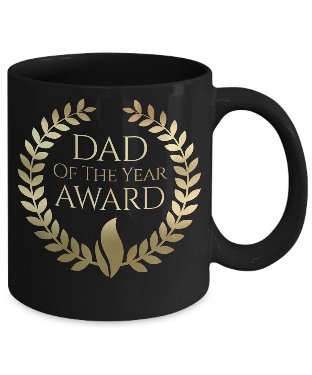 Dad of the Year Award Gold lettering on black mug - Mallard Moon Gift Shop