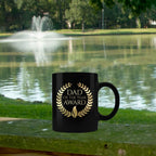 Dad of the Year Award Gold lettering on black mug