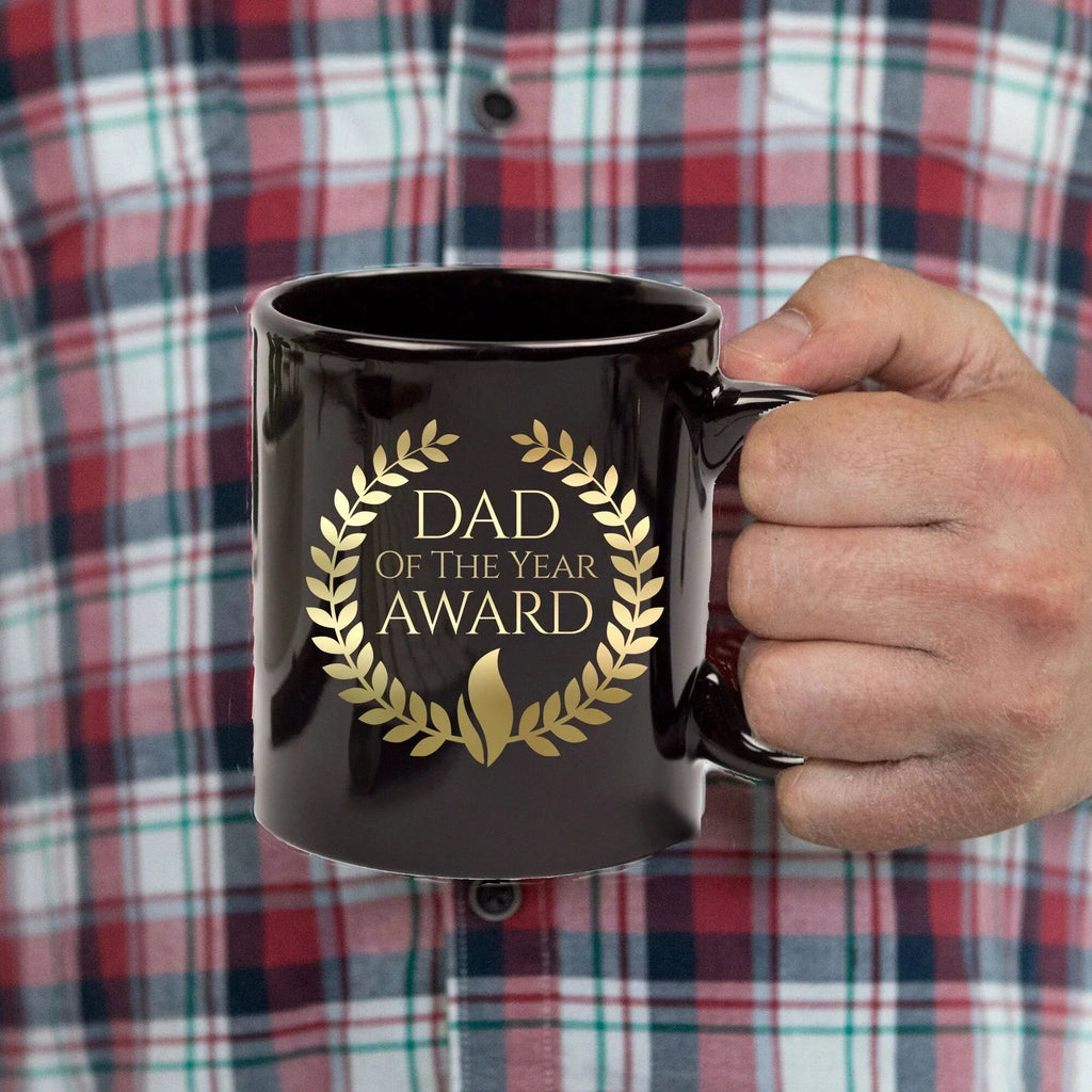Dad of the Year Award Gold lettering on black mug