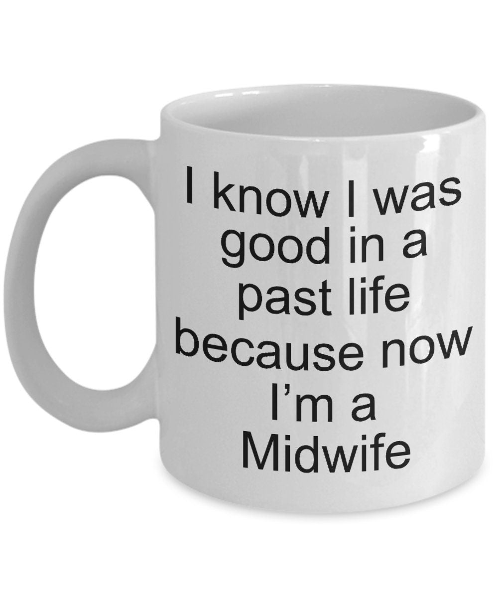 Funny Midwife Coffee Mug white, two tone black, navy, red, pink - Mallard Moon Gift Shop