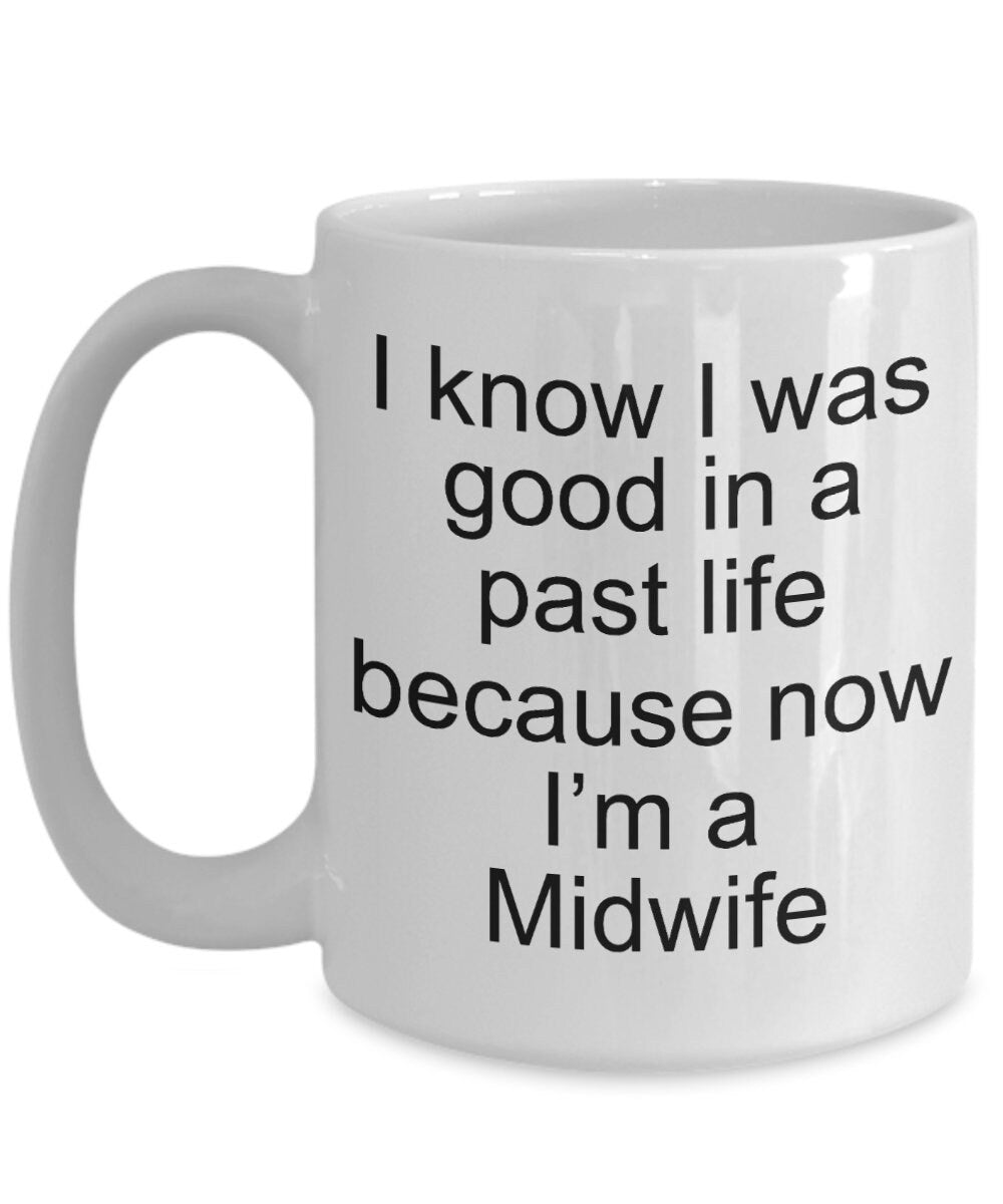 Funny Midwife Coffee Mug white, two tone black, navy, red, pink - Mallard Moon Gift Shop