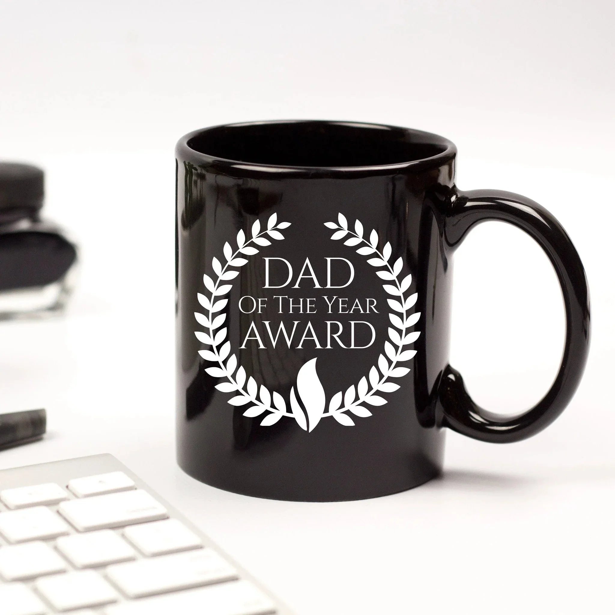 Dad of the Year Award Black Ceramic Mug