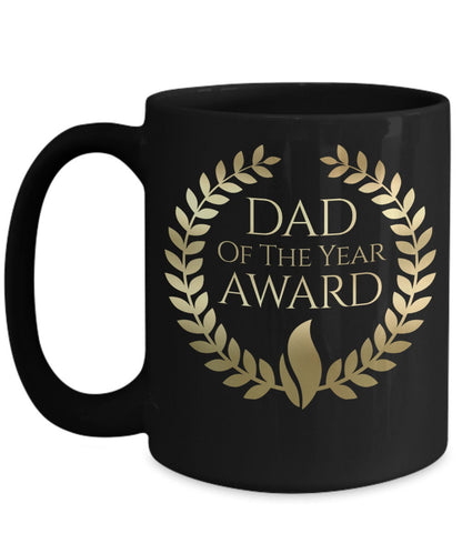 Dad of the Year Award Gold lettering on black mug - Mallard Moon Gift Shop