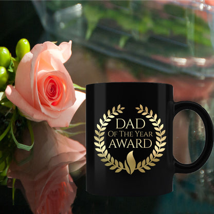 Dad of the Year Award Gold lettering on black mug - Mallard Moon Gift Shop